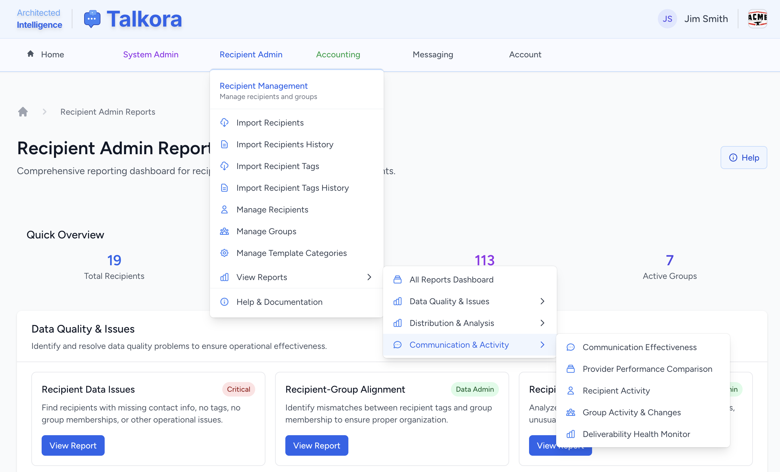 Admin Dashboard & Reports