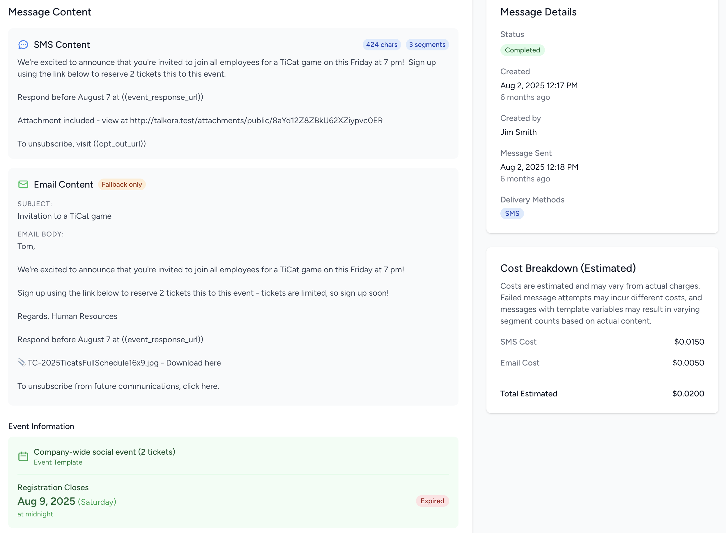 Message Details & Cost Tracking